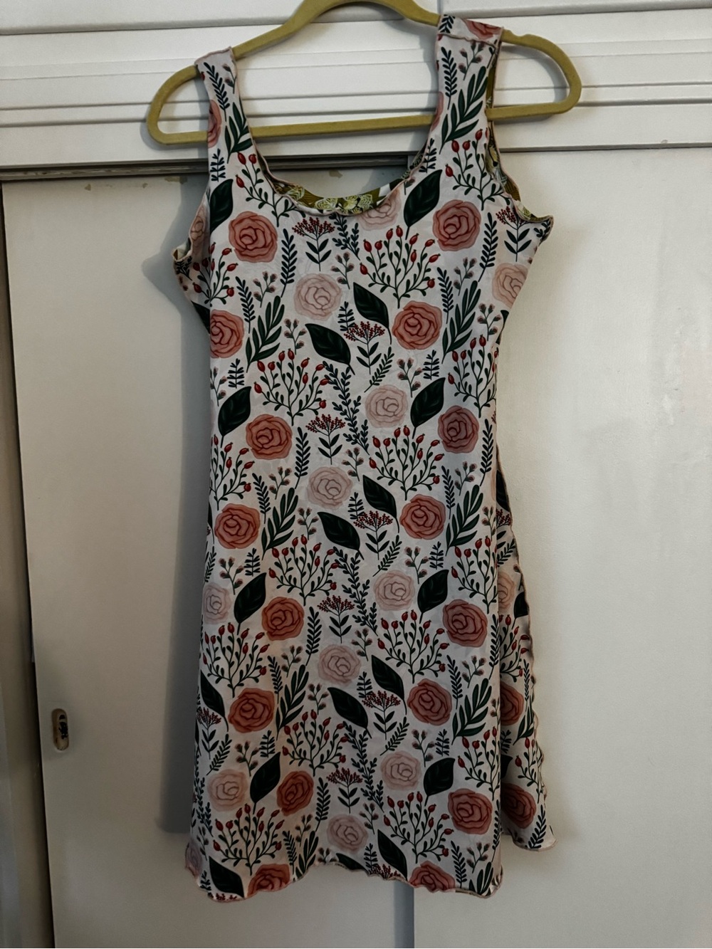 Reversible Floral A-Line Tank Dress in Blush and Green